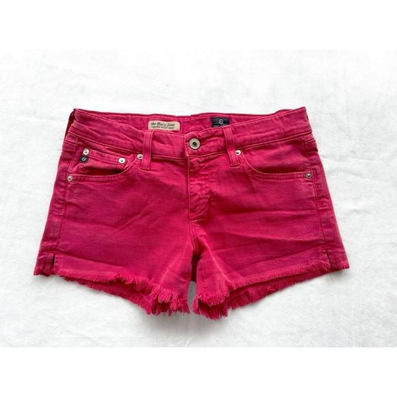 AG Adriano Goldschmied Pants - AG ADRIANO GOLDSCHMIED Mary Jane Low-Rise Cut-Off Denim Jean Shorts - Pi…